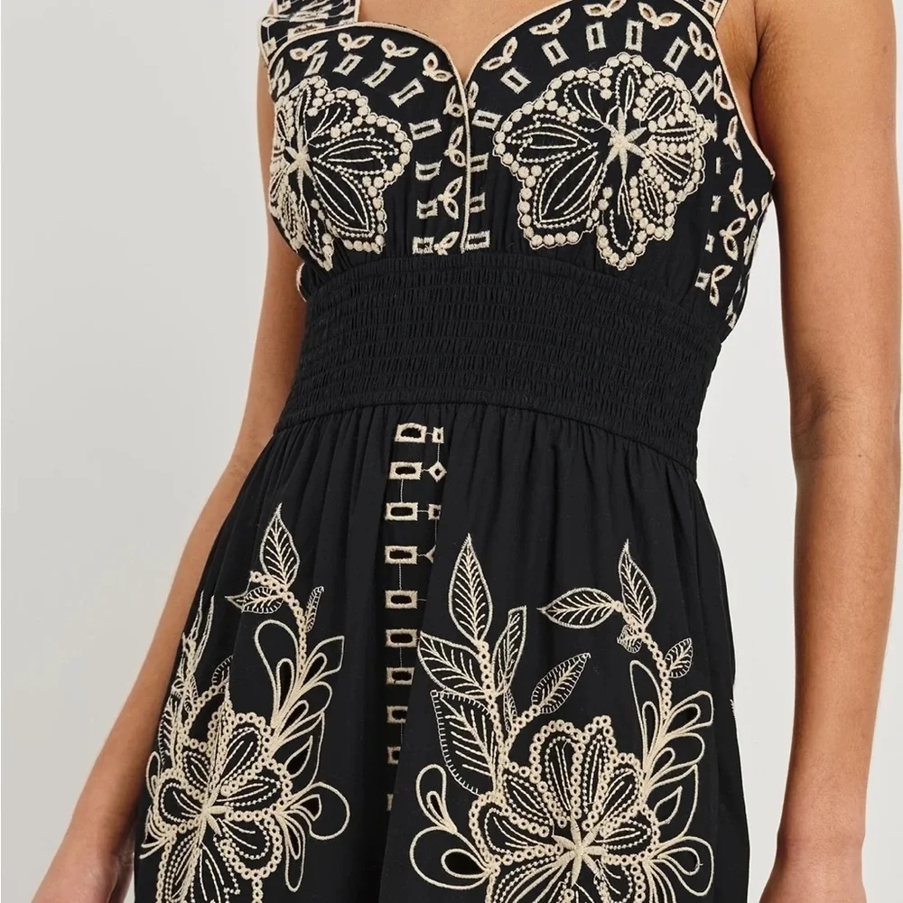 NWT RAILS Fawn Midi Dress Black Tan Embroidered - Picture 4 of 7